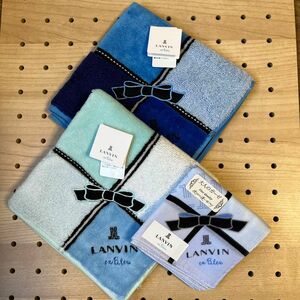 ランバンオンブルー　LANVIN en Bleu　 ①タオルハンカチ２枚　②大人のガーゼ1枚　3枚セット