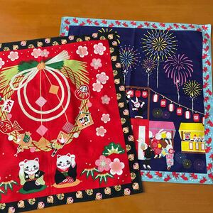 2枚セット　夏祭り　正月　風呂敷 50cm 綿 ふろしき お弁当 四季彩布 季節柄 タペストリー ハンカチ　ランチ