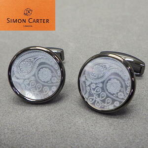  Simon car ta- cuff links cuffs button peiz Lee pattern / White Butterfly .× gunmetal SMC-B14