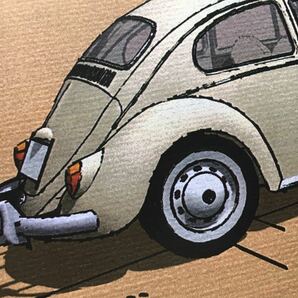 フォルクスワーゲン タイプ1 ビートル VOLKSWAGEN TYPE1 BEETLE オリジナル手描き風イラスト（旧車、VW、ワーゲンバス）TYPE1-B05の画像2