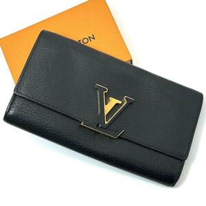 ルイヴィトン トリヨン ポルトフォイユ カプシーヌ 黒 ブラック ノワール ピンク 長財布 LOUIS VUITTON LVロゴ ゴールド金具