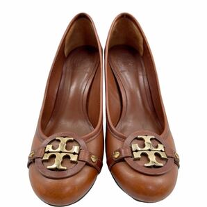 TORY BURCH トリーバーチ ロゴ ウェッジソール パンプス ヒール レザー ブラウン ゴールド金具 7 1/2M 7ハーフ 24.5cmの画像2