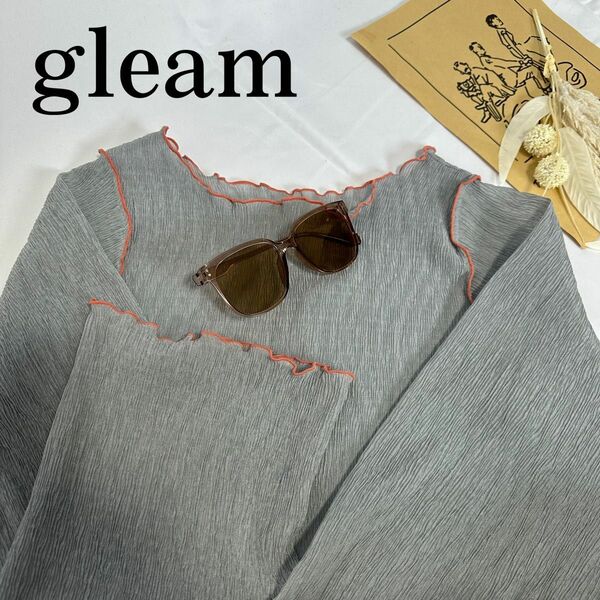 gleam 配色 ワッシャー加工 シアー シフォン カットソー シアーシャツ ブラウス 324a23