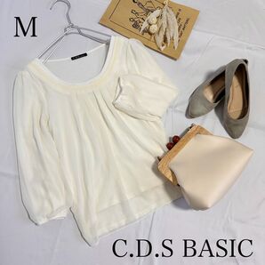 C.D.S BASIC ブラウス シャイニーカラー 白 シアー 324a113