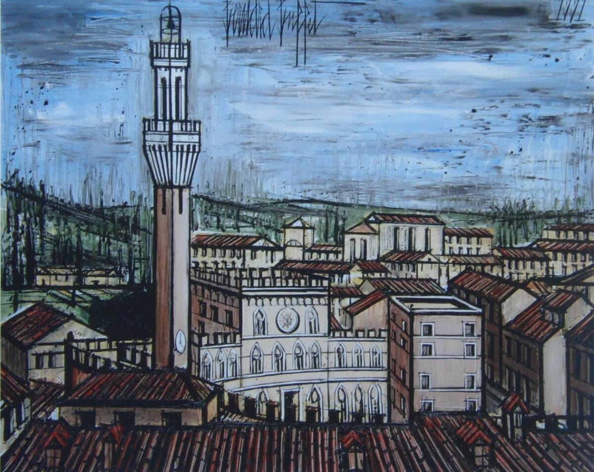 Bernard Buffet Siena, Public Hall – Seltenes Kunstbuch und gerahmte Kunst, Neuer japanischer Rahmen, In guter Kondition, Kostenloser Versand, Kunstwerk, Malerei, Porträts