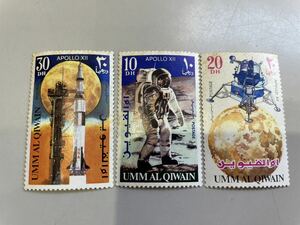 未使用切手　ウンム・アル・カイワイン 1969 年 2 回目の有人月面着陸　3種3枚