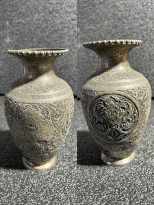アンティーク 銅製花瓶 花器 いぶし銀　中古