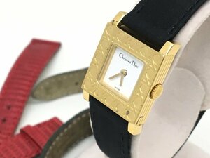 クリスチャンディオール Dior D60-159 クォーツ 腕時計 レディース 白文字盤 替えベルト付き 稼働品 電池交換済み 中古【UW030172】