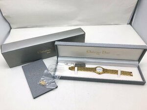 クリスチャンディオール Dior 3022 クォーツ 腕時計 レディース 白文字盤 箱/余りコマ付き 稼働品 電池交換済み 中古【UW030611】