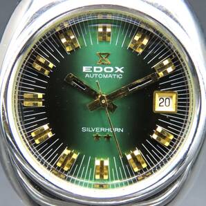 1円～! 稼動品★正規品 EDOX エドックス 200253 シルバーホーン カットガラス 自動巻き デイト ヴィンテージ メンズ腕時計 TTKLG5299の画像2