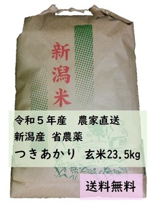 【送料無料】新潟産つきあかり 玄米23.5kg　省農薬　有機50%肥料栽培　令和5年産　色彩選別機使用　農家直送