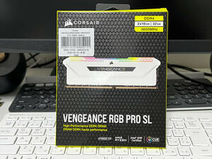 【中古】DDR4メモリ 3600MHz 16GB×2枚 Corsair VENGEANCE RGB PRO SL ホワイト