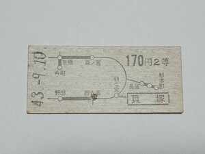 【切符 / 硬券】 南海電鉄 乗車券 地図式 国鉄連絡 貝塚 → 170円 昭和43年 