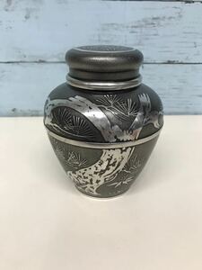 煎茶道具 乾茂號造 錫製 茶壺 茶入 茶道具 サイズ約13x10x10cm 重さ約565g 中古現状品　(80s)