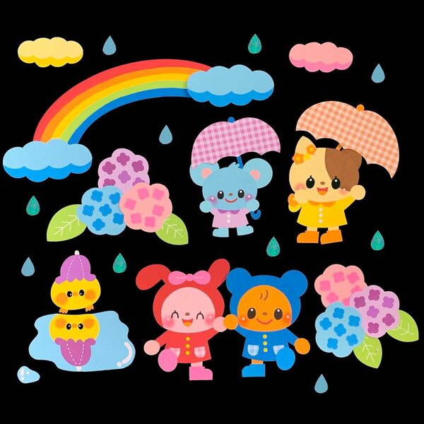 ｢梅雨のおさんぽ｣壁面飾り 梅雨 6月 動物
