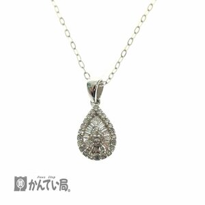 美品 K18WG ダイヤモンド ネックレス テーパーダイヤ ドロップ 雫型 D0.20ct ペンダント ジュエリー シンプル 上品 ホワイトゴールド