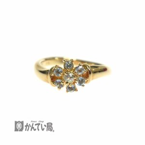 美品 4℃ ヨンドシー ブルー カラーストーン K18 リング フラワー デザイン キラキラ #8 3.9g 本体のみ 洗浄 消毒済み 750