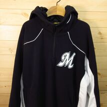 ◎美品！千葉ロッテマリーンズ MIZUNO ミズノ◆フリースジャケット パーカー ユニフォーム◆メンズ 黒 XL Oサイズ◆A4293_画像3