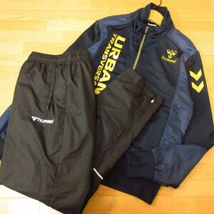 ◎使用少なめ！L 上下セット！hummel ヒュンメル◆ジャージジャケット&中綿ナイロンパンツ 秋冬！◆メンズ 紺x黒◆B3696