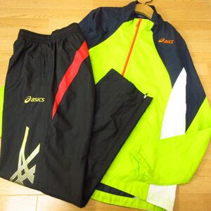 ◎美品！L 上下セット！asics アシックス◆ウィンドブレーカージャケット&パンツ◆メンズ 緑x黒◆B3688