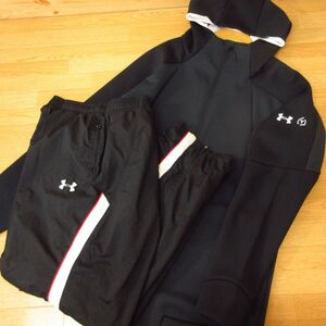 ◎美品！XL-2XL 上下セット！UNDER ARMOUR アンダーアーマー 野球◆ジャージ パーカー&厚手ナイロンパンツ 秋冬◆メンズ 黒◆B3675