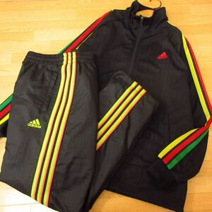 ◎使用少なめ！L 上下セット！adidas アディダス◆ジャージ ジャケット&裏起毛ナイロンパンツ ラスタ 秋冬◆メンズ 黒◆B3663