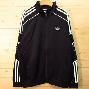 ◎使用少なめ！adidas アディダス◆トラックジャケット ジャージ ストレッチトレフォイル 三つ葉◆メンズ 白x黒 Lサイズ◆A4357