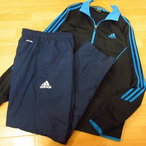 ◎使用少なめ！XL 上下セット！adidas アディダス◆ジャージジャケット&ナイロンパンツ◆メンズ 黒x紺◆B3770