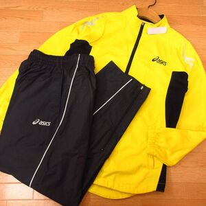 * beautiful goods!L top and bottom set!asics Asics * jersey jacket & nylon pants * men's yellow x black *B3740