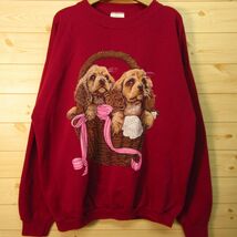 ◎90s！COTTON GROVE コットングローブ USA製◆スウェット トレーナー クルーネック 犬柄 古着 ヴィンテージ◆メンズ 赤系 Lサイズ◆KA4478_画像1