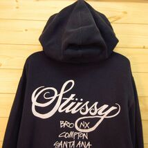 ◎STUSSY ステューシー◆ジップ フーディー パーカー プルオーバー スケーター サーフ ストリート◆メンズ 紺 Sサイズ◆A4452_画像3