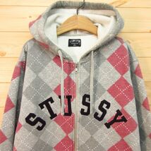 ◎使用少なめ！STUSSY ステューシー◆フーディー パーカー プルオーバー 裏起毛 スケーター サーフ ストリート◆メンズ グレー XL◆A4450_画像3