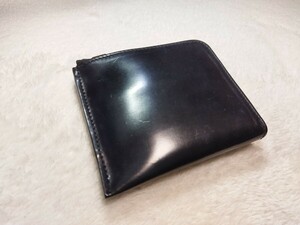 展示品 シェルコードバン 1円～ ジップウォレット 財布 グレンフィールド HORWEEN SHELL CORDOVAN 日本製 ブラック 黒色 無料匿名配送♪