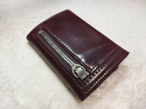 展示品 シェルコードバン 三つ折り財布 馬革 1円～ ホーウィン バーガンディ グレンフィールド HORWEEN SHELL CORDOVAN 無料匿名配送♪