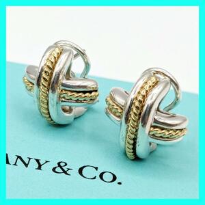 【最終値下げ】TIFFANY&Co. ティファニー シグネチャー コンビ ピアス 750 925 クロス ヴィンテージ VintageTIFFANY アクセサリー