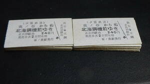 夕張鉄道　A型硬券　同一券20枚　鹿ノ谷から北海鋼機前ゆき　240円　谷ノ鹿駅発行