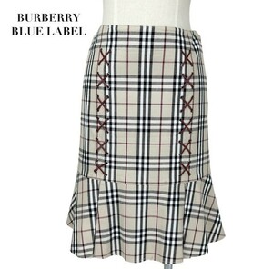 中古 バーバリーブルーレーベル BURBERRY BLUELABEL マーメイドスカート ノバチェック 革ひも レディース サイズ38