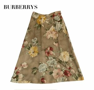 中古 バーバリーズ BURBERRYS ロングスカート 花柄 ウール シルク 薄手 レディース サイズ7