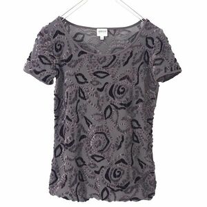 4-ZB030【美品】アルマーニコレツィオーニ ARMANI COLLEZIONI 高級ライン 半袖 カットソー Tシャツ グレー 44 XLレディース