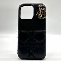 2100【最高峰】Christian Dior クリスチャンディオール スマホケース iPhone13pro レディディオール カナージュ ラムスキン ブラック_画像2