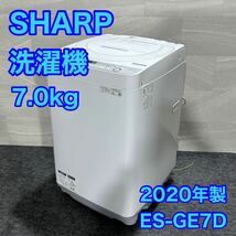 SHARP 全自動洗濯機 7kg 大きめ 穴なし槽 ES-GE7D 2020年製 家電 洗濯機 d1983_画像1