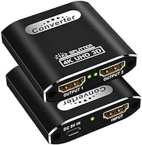 HDMI 分配器 1入力2出力 2画面 同時出力HDMIスプリッター 4K/1080P/720P/3D視覚効果 アルミ合金製本