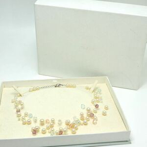 TASAKI(田崎真珠)《アコヤ本真珠/カラーストーンネックレス》M 約3.5-6.5mm珠 24.6g 約39.5cm pearl necklace ジュエリー jewelry EA2/EB0