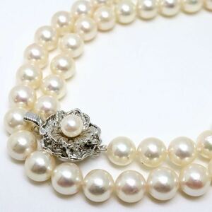 《アコヤ本真珠ネックレス》M ◎約7.0-7.5mm珠 約33.1g 約44.5cm pearl necklace jewelry ブルー EA5/EB0