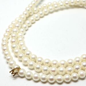 MIKIMOTO(ミキモト) 良質!!Mチャーム付!!《K14 アコヤ本真珠ロングネックレス》M 約5.0-5.5mm珠 44.8g 約109.5cm pearl necklace EE2/EI2
