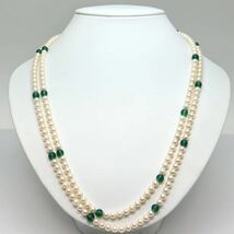 MIKIMOTO(ミキモト)箱付き!!《カラーストーン付きアコヤ本真珠ロングネックレス》M 約5.0-5.5mm珠 50.3g 約120cm pearl necklace EB5/EE0_画像3