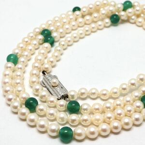 MIKIMOTO(ミキモト)箱付き!!《カラーストーン付きアコヤ本真珠ロングネックレス》M 約5.0-5.5mm珠 50.3g 約120cm pearl necklace EB5/EE0