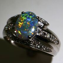 ソーティング付き!!《Pt900天然ダイヤモンド/天然ブラックオパールリング》M◎8.0g 約12号 0.27ct diamond ring 指輪 opal jewelry EF5/EF5_画像4