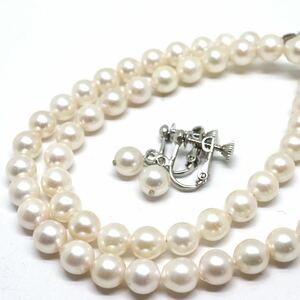 《アコヤ本真珠ネックレス&イヤリング》M 約6.5-7.0mm珠 30.3g 約42cm pearl necklace ジュエリー jewelry DF0/DH0