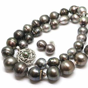 《南洋黒蝶真珠ネックレス&K14WGピアス》M 約10.5-13.5mm珠 約94.3g 約50.5cm pearl necklace ジュエリー jewelry EC0/EC5